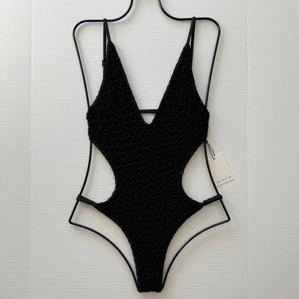 Acacia Swim ARIA Crochet One Piece - Licorice - Minimalist - Adjustable Straps